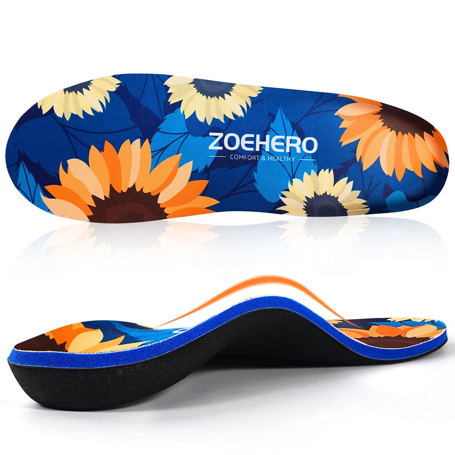 Arch Support Inserts for Men Women - Plantar Fasciitis Relief Orthotic Insoles for Flat Feet Unisex Fit for