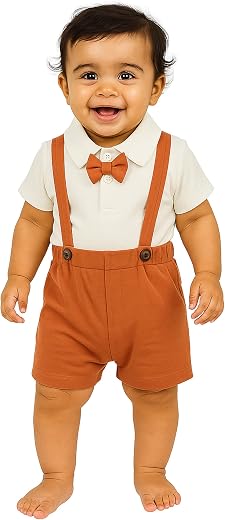 Macitoz Stylish Dungaree for Baby Boys | Half Sleeves &amp; Knee Length with Bow | Suitable as Casual &amp; Party Wears Baby dress