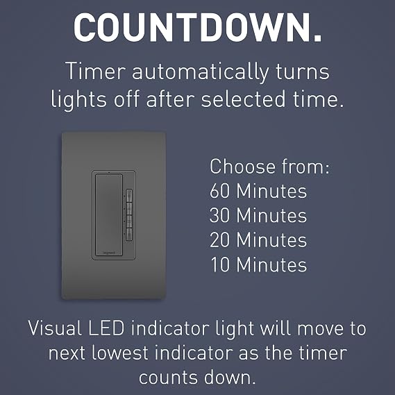 Legrand Radiant Digital Countdown Timer Switch, 4-Settings, Black, 1-Pack