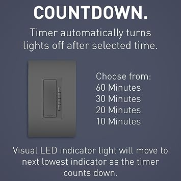 Legrand Radiant Digital Countdown Timer Switch, 4-Settings, Black, 1-Pack