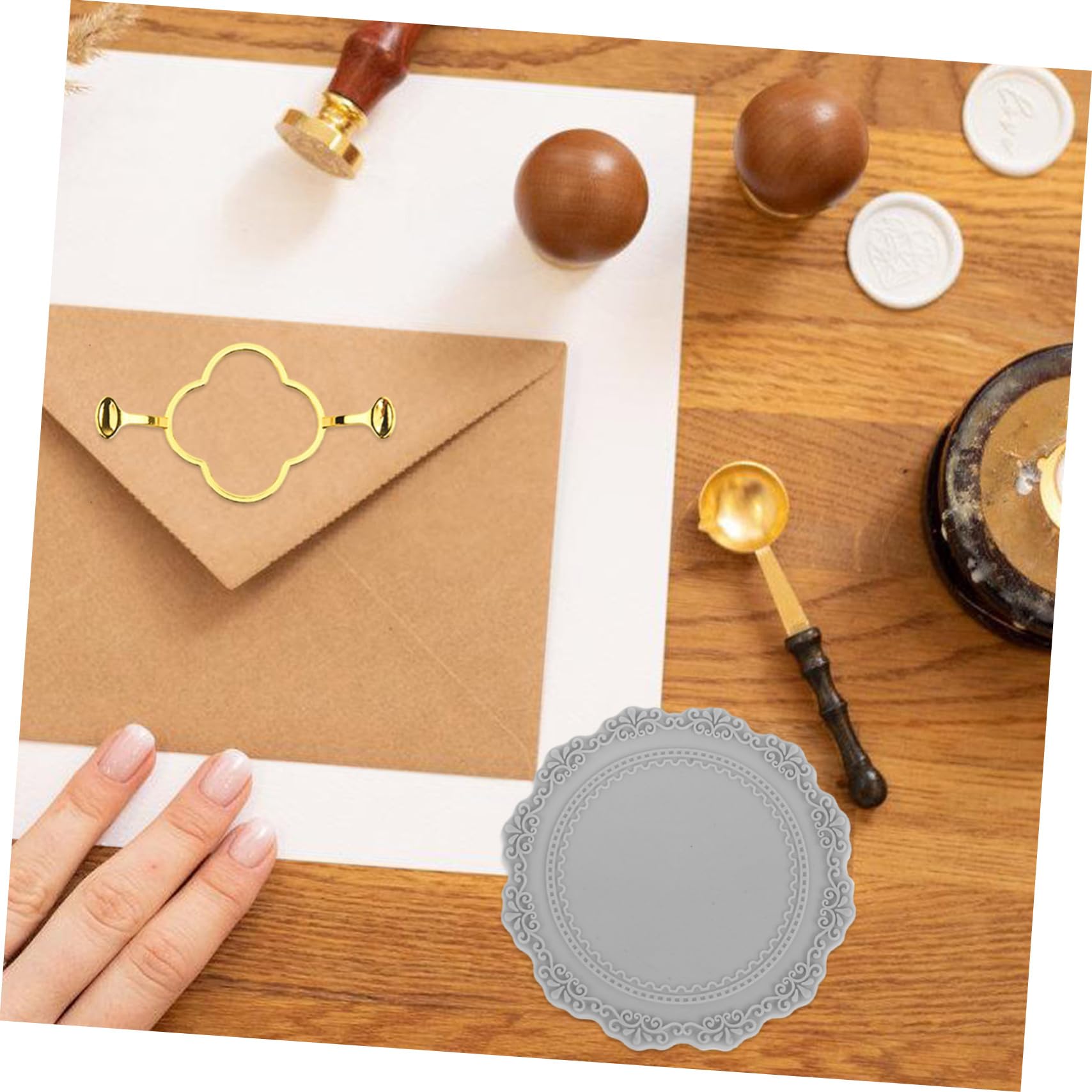 Housoutil 5 Juegos kit de molde de sello de cera conformado Invitación color equipo para alfombra de molde de sello de cera Herramienta de sellado de cera kit de sello de cera cobre Dorado