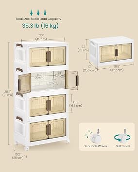 SONGMICS 26QT stackable storage bins with 1 Lid, 4-Tier Foldable Bins
