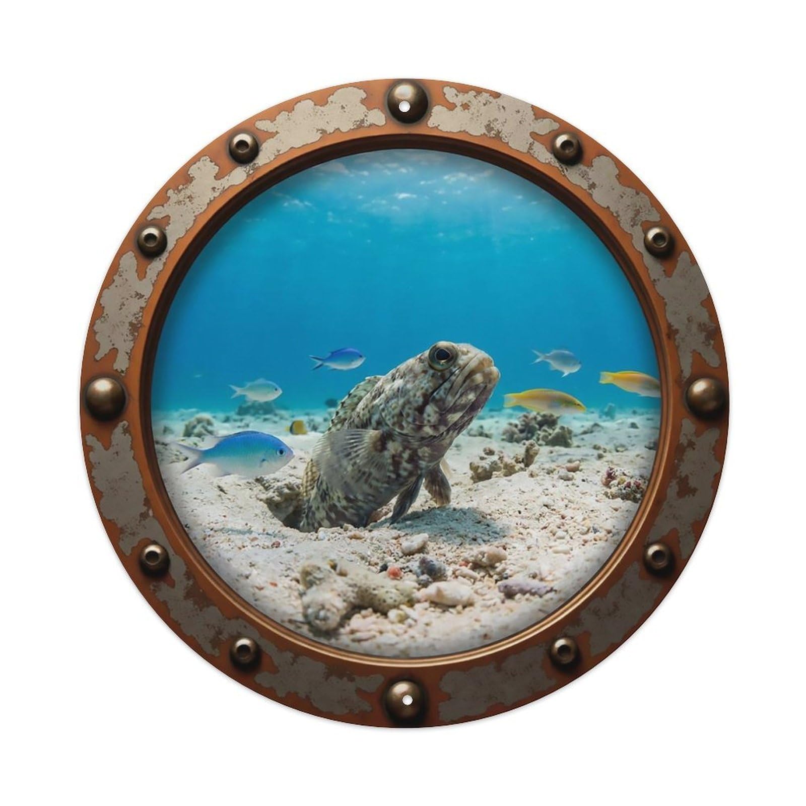 Vintage Porthole Jawfish Nautical Window View Metal Tin Sign