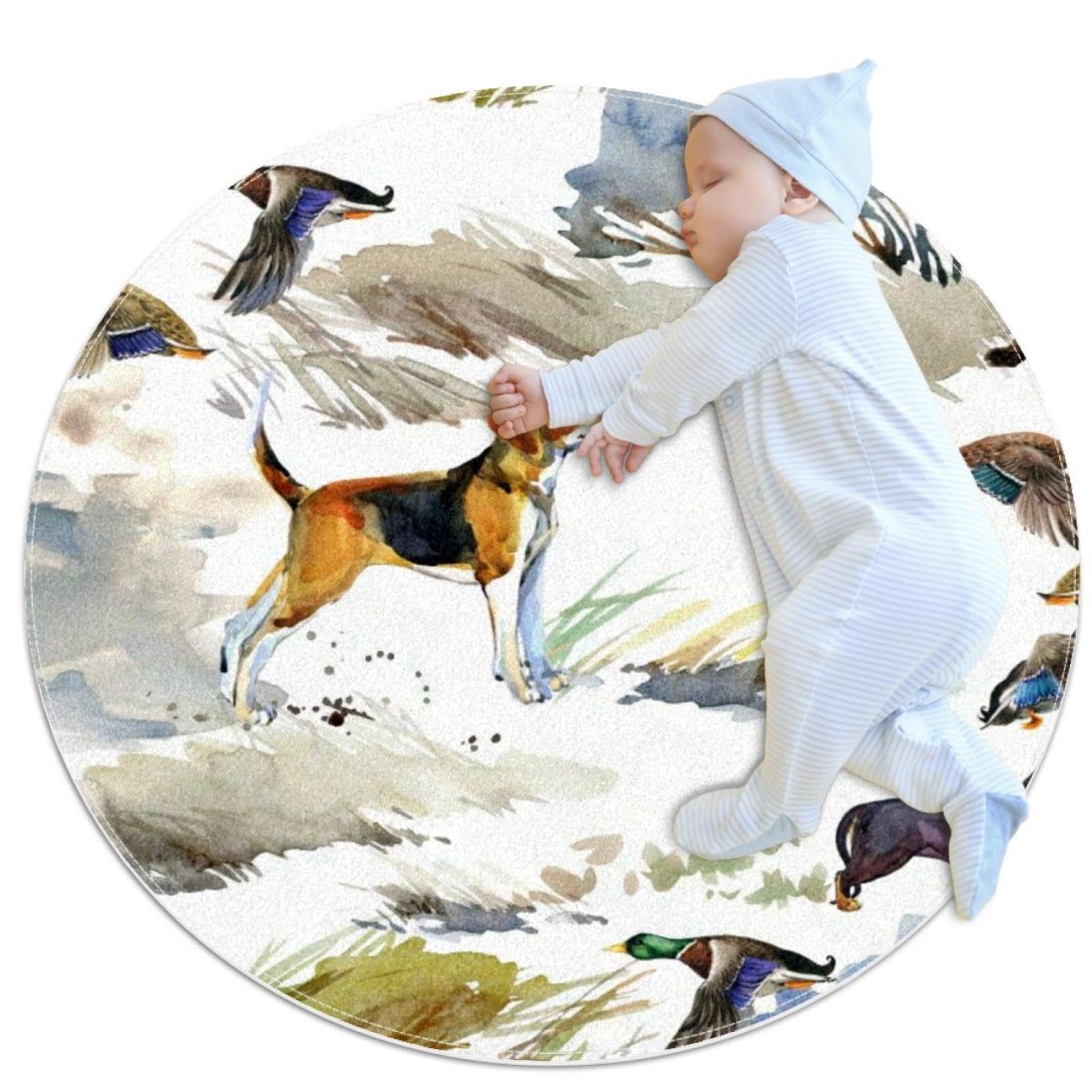 Tapis rond lévrier de chasse 1m antidérapant pour enfant et chambre