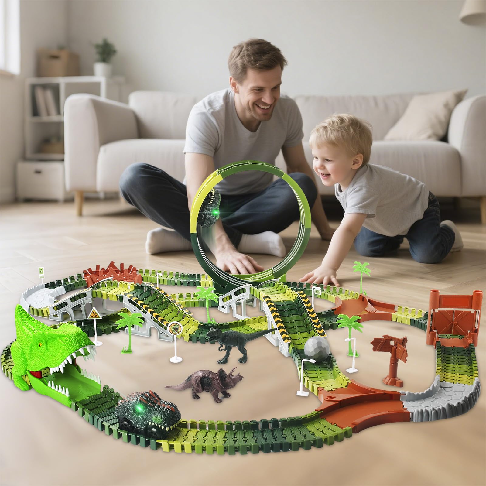 Dinosaur Toys Race Car - 286 Pcs Track Set -2