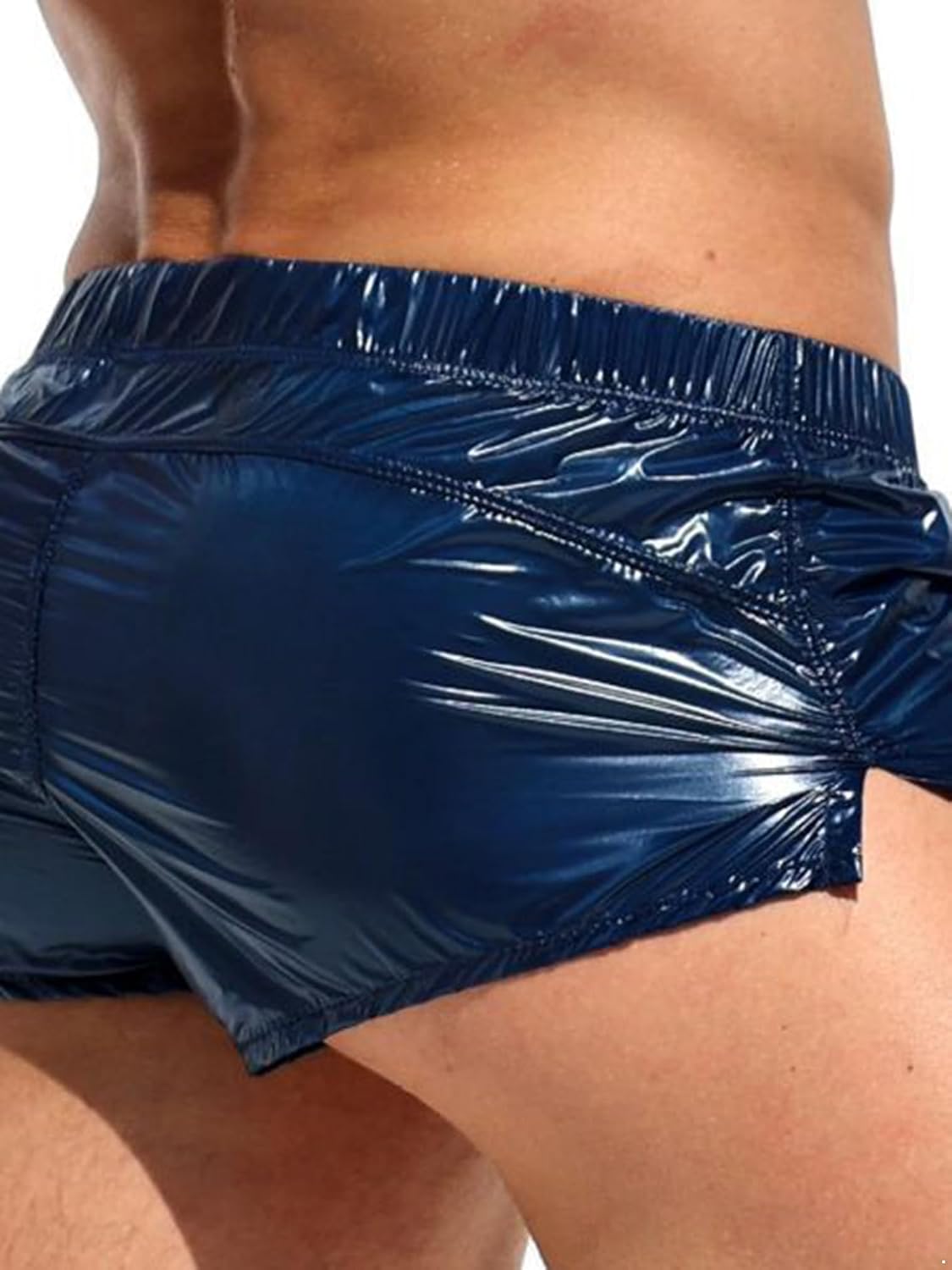 FEESHOW Mens Sexy Metallic Underwear Boxers Shiny U Convex Pouch Boxer Shorts Clubwear