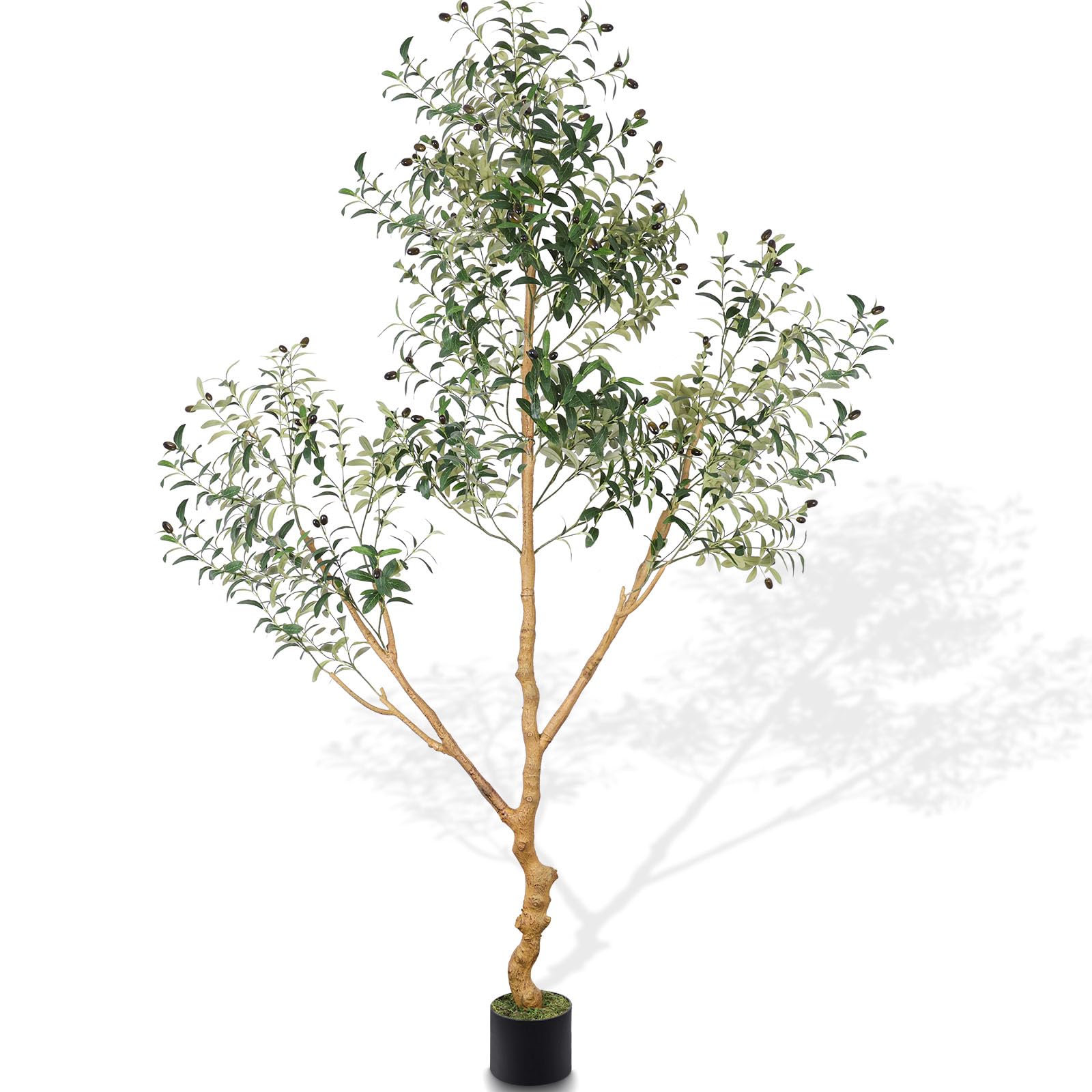Artificial Olive Tree Tall Fake Potted Natural Silk Tree with Planter Large Faux Olive Branches Fruits Artificial Tree for Modern Living Room Office Floor Decor Indoor Gift 7Ft (84'')