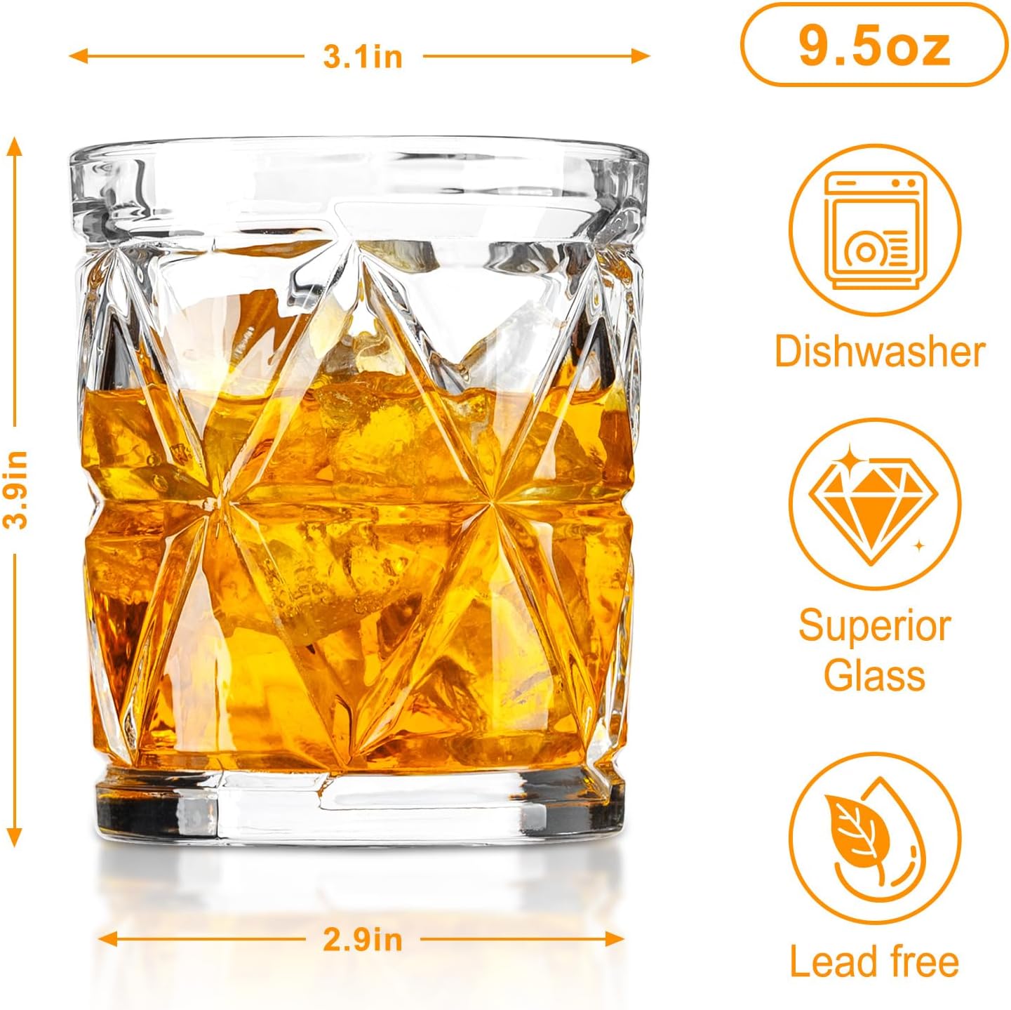 9.5OZ Whiskey Glasses Set of 2，Old Fashioned Glass for Scotch, Bourbon, Rum, Liquors and Cocktail Drinks Unique Whiskey Glasses Gift for Men and Dad, Christmas - Image 3