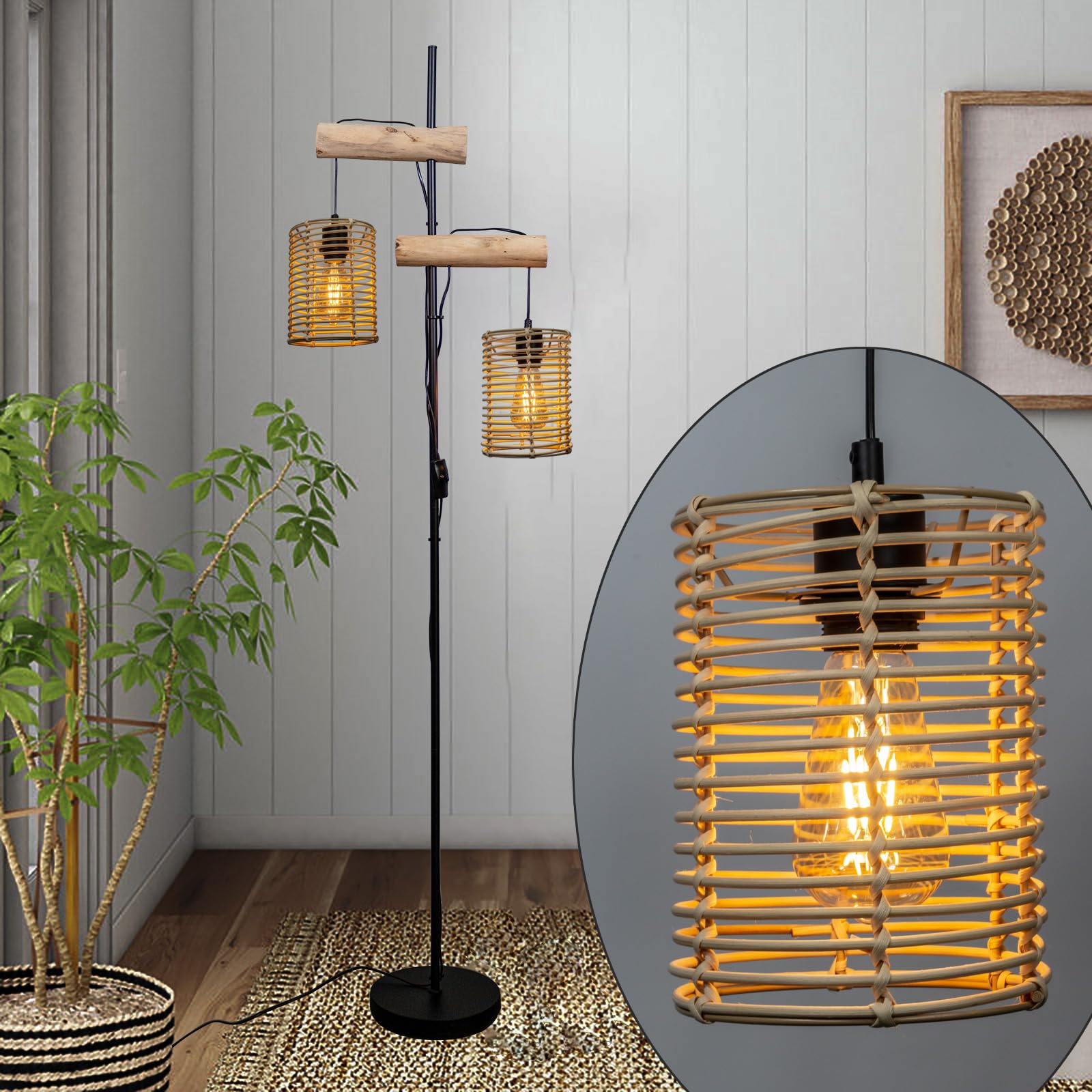 Abażur nowoczesny styl boho, cylindryczny do zdejmowanej lampy stojącej, lampa wisząca i lampa ścienna, klosz lampy stołowej (beżowy, 2 szt.: średnica 14 cm, wysokość 20 cm)