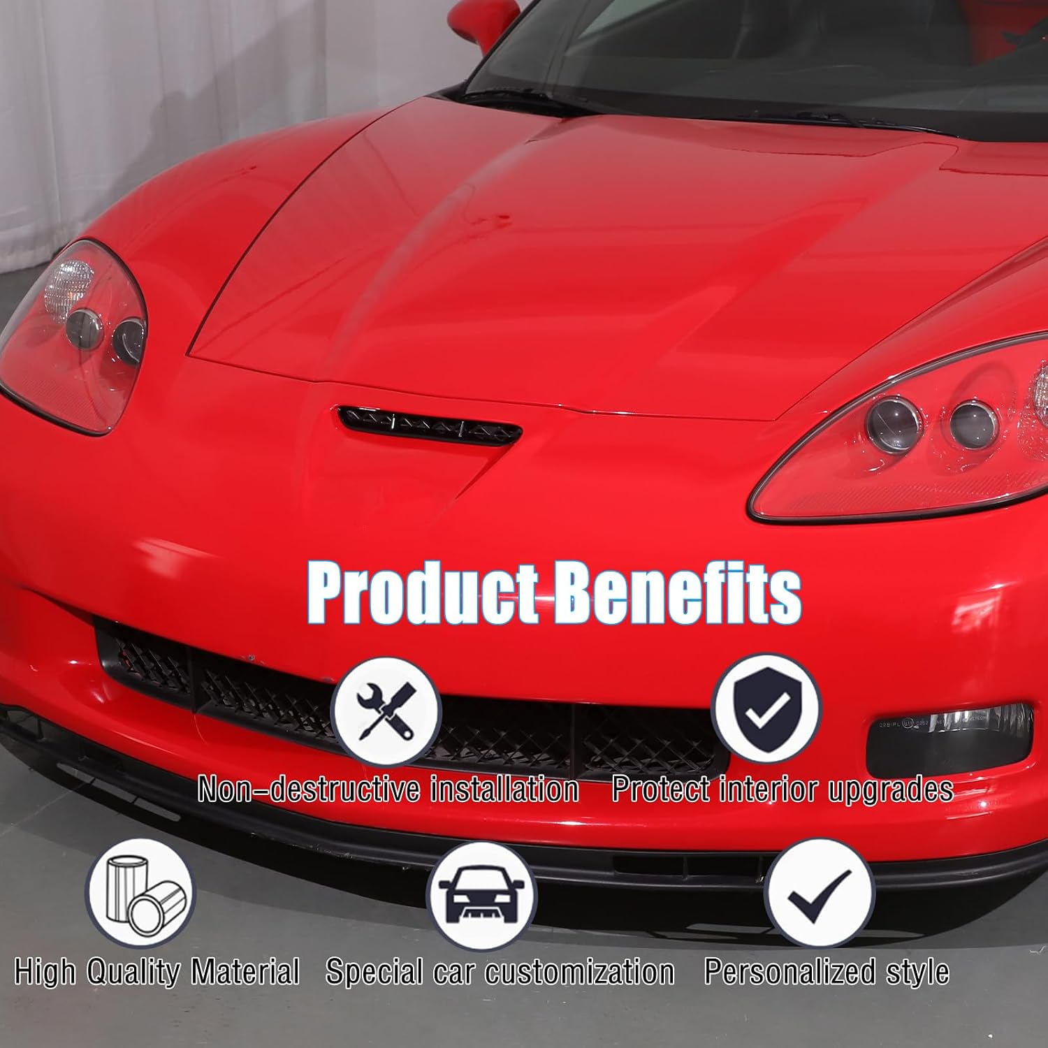 Car Hood Vents Compatible with Chevy Corvette C6 2005-2013, Hood Scoop Body Kit, Engine Hood Air Outlet Vent Moulding Replacement Accessories