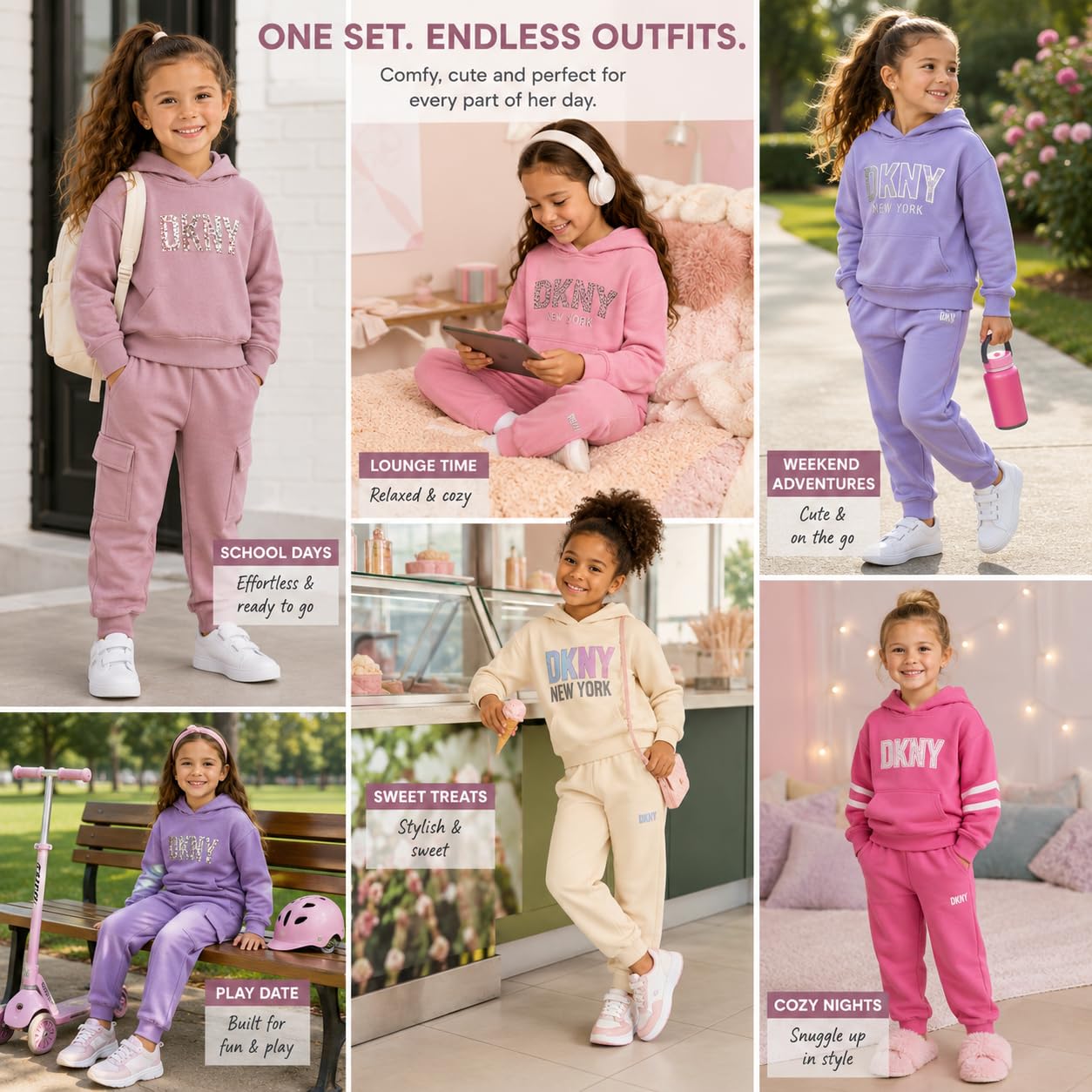 DKNY Baby Mädchen Jogger-Set - 2-teiliges Fleece-Pullover-Hoodie-Sweatshirt und Jogginghose für Säuglinge und Kleinkinder (12M-6X)