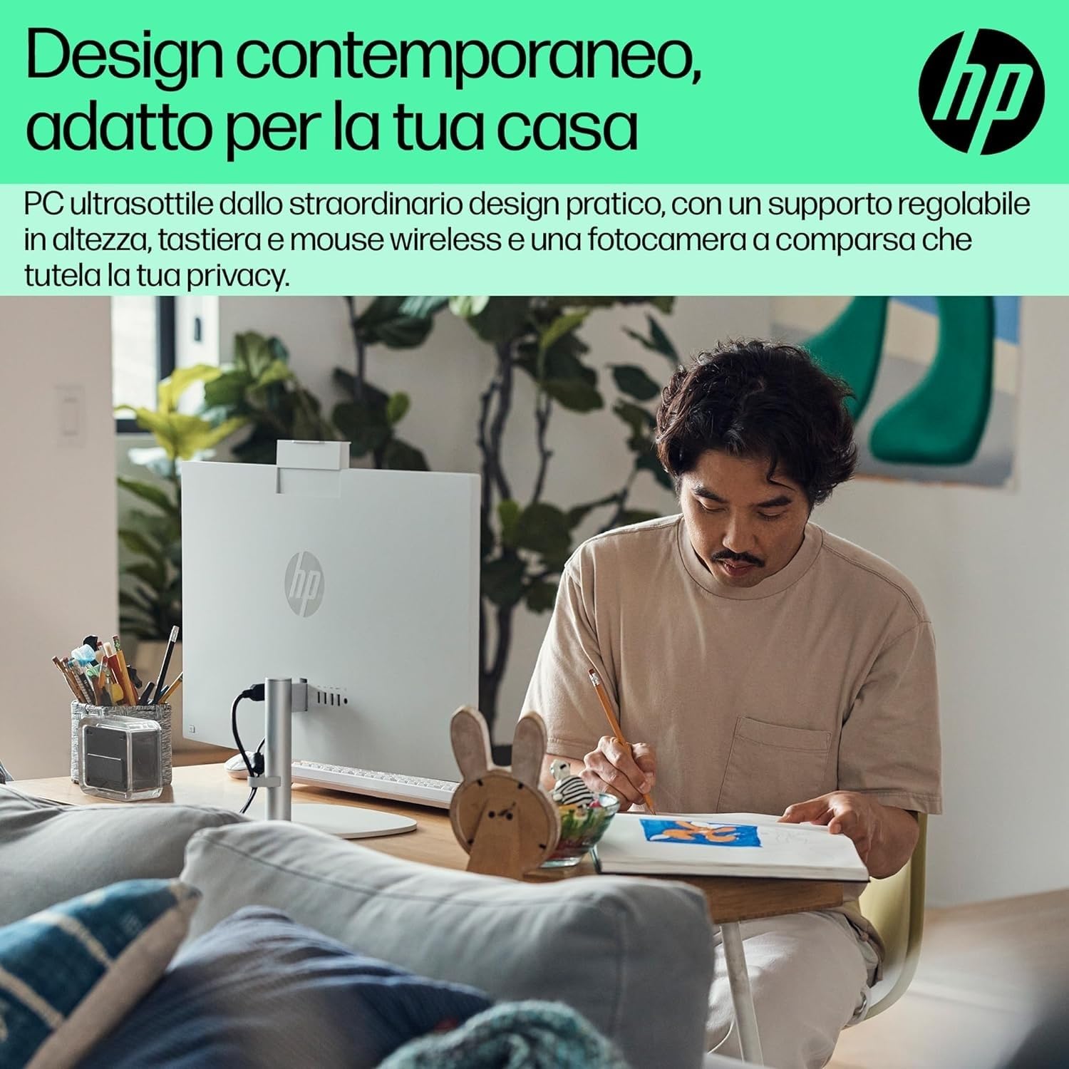 HP All-in-One 24-cr0000sl Intel Core i3-1315U 8GB RAM 512GB SSD 23,8" FHD IPS Windows 11 Bianco