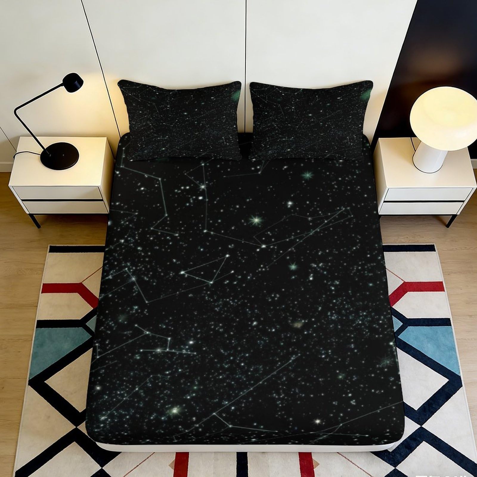 3D Printed Galaxy Starry Sky Fitted Sheet Microfiber Soft Black Cosmic Nebula Mattress Cover Bedroom Decor 140x200x25cm