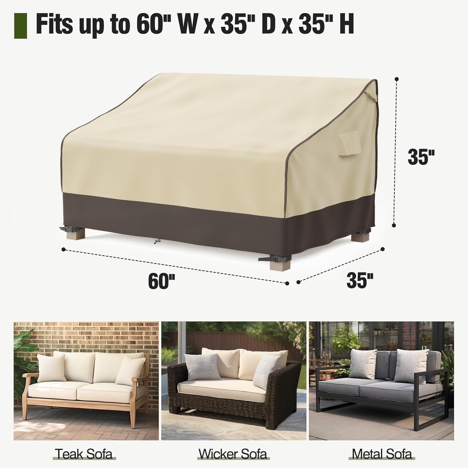 MR. COVER Outdoor Couch Cover Waterproof, Patio Furniture Covers for 2-Seater Couch, Fits up to 60" W x 35" D x 35" H, Moisture-Proof & UV-Protection, Brown & Khak