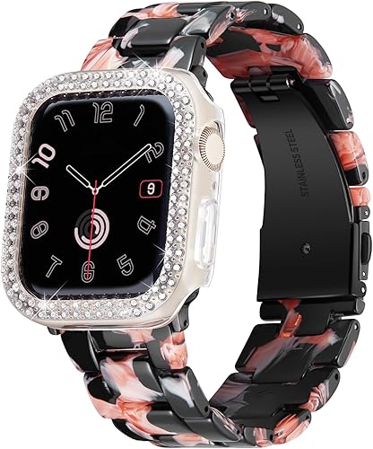 Correas de reloj de resina con funda compatible con Apple Watch de 4041441.772 in, correa de reloj para mujer y hombre, con cubierta protectora