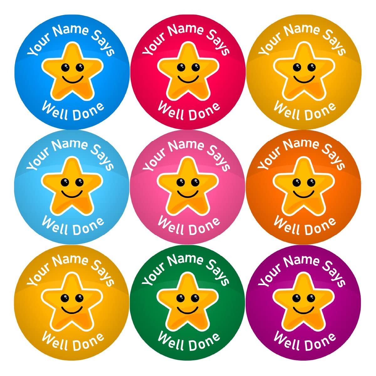 Sticker Stocker Bright 144 Personalised Well Done Star 30Mm Reward Stickers For School Teachers, Parents And Nursery