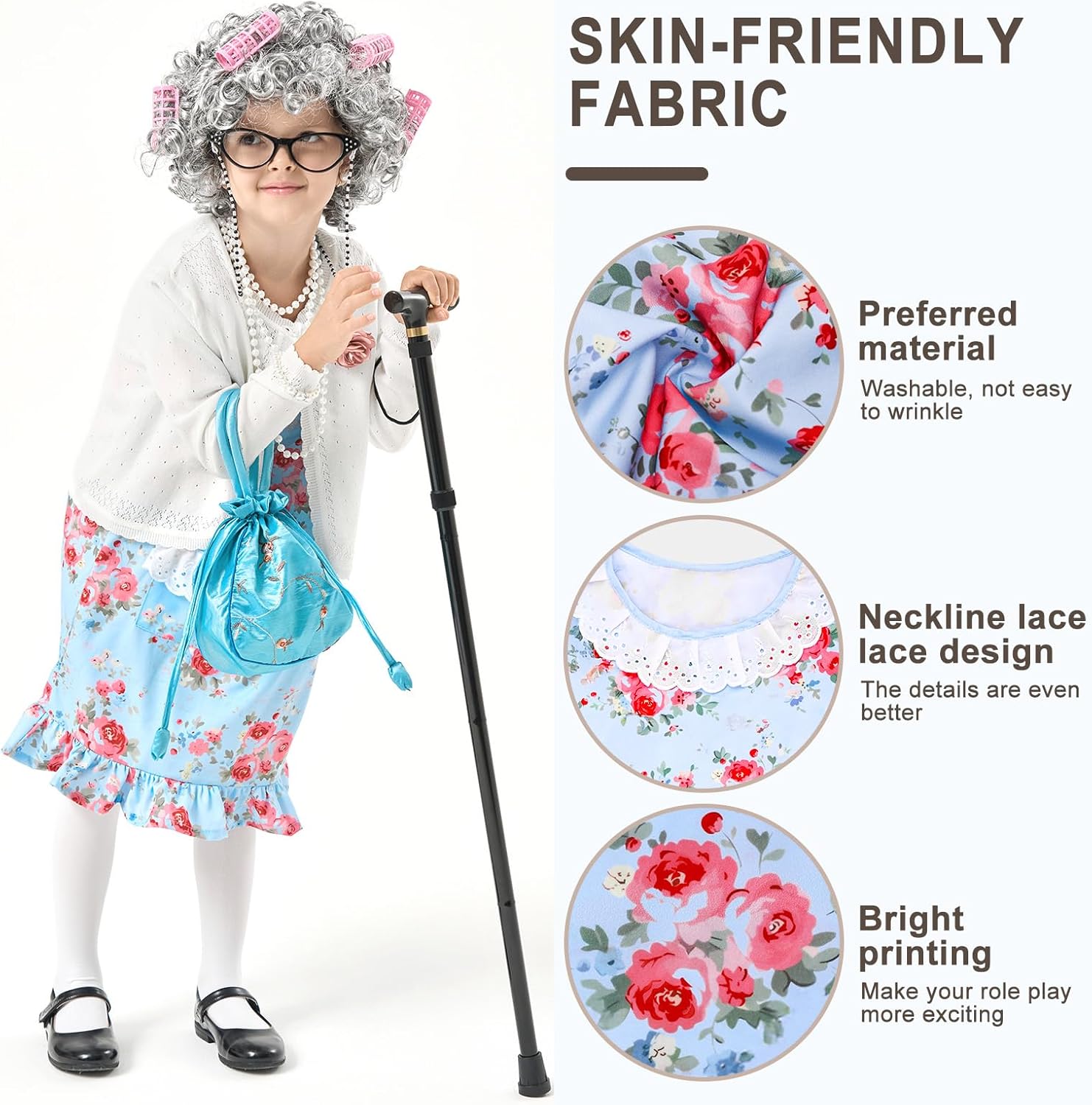 MGparty 100th Day of School Costume for Girls, Old Lady Costume for Kids, Grandma Cosplay Dress Up - Image 2
