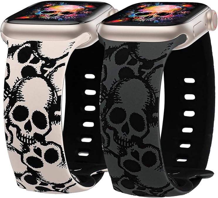 Wearlizer 2 Pack Halloween Skull Engraved Band Compatible