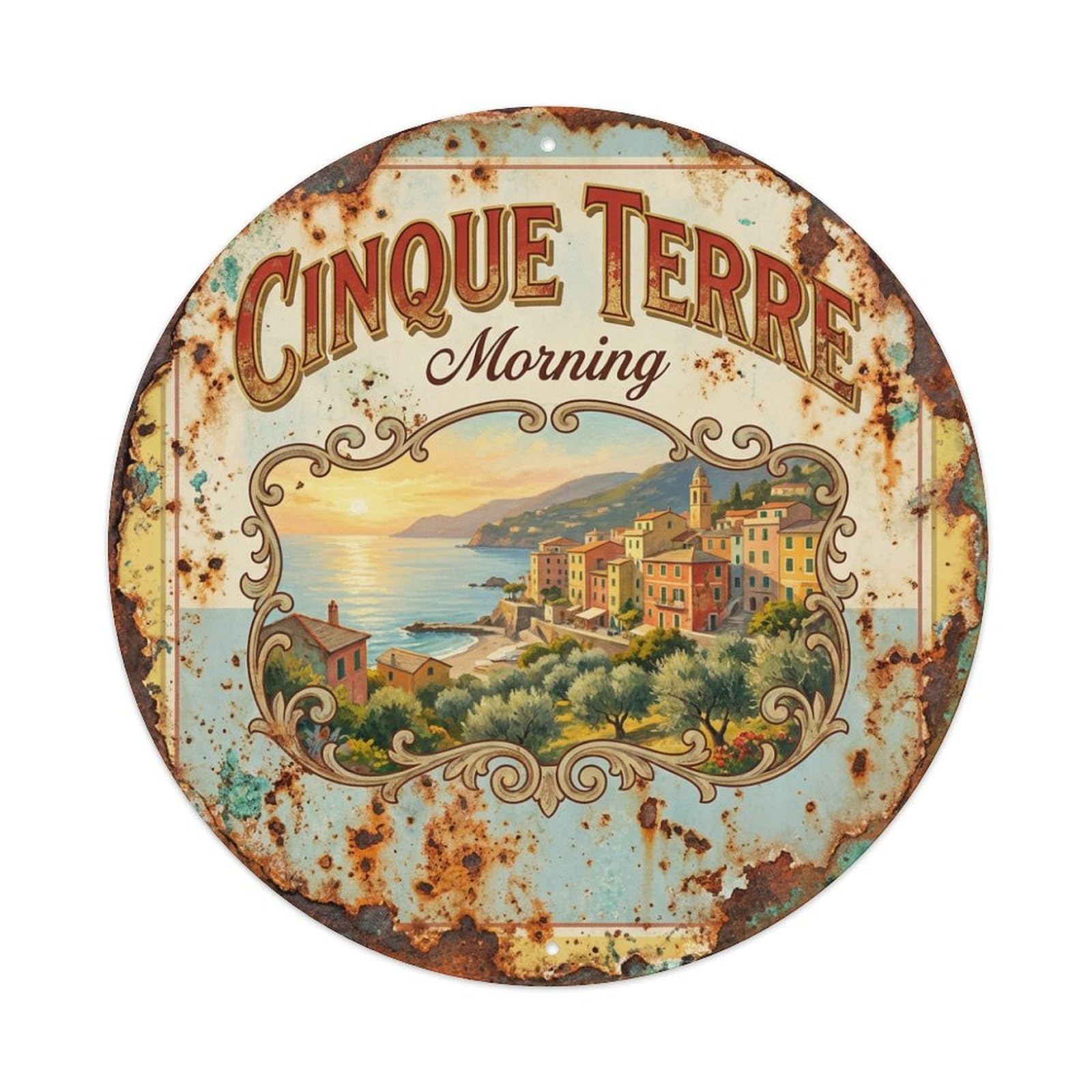 Vintage Travel Cinque Terre Italy Evening Metal Tin Sign
