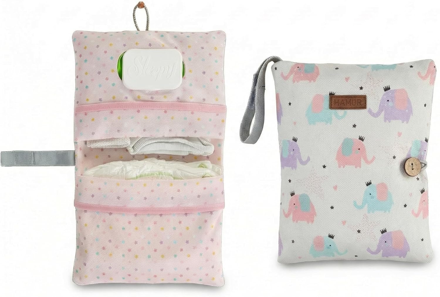 HAMUR Baby Diaper Bag Organizer – Travel-Friendly, Compact & Foldable | Stroller Pouch for Newborn Essentials – Must-Have for Boys & Girls (Elephant)