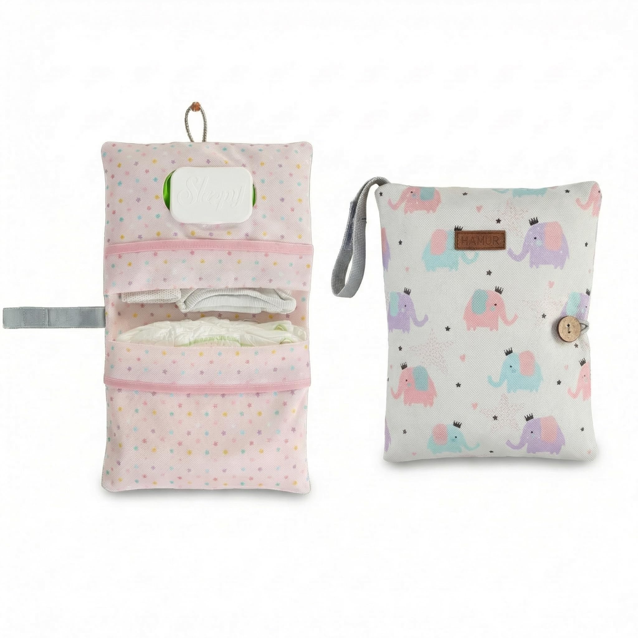 HAMUR - Organizador de bolsas de bebé, bolsa de pañales portátil para carriola de bebé, unisex, plegable, accesorios para bebé recién nacido, bolsa de transporte para niños y niñas (elefante)