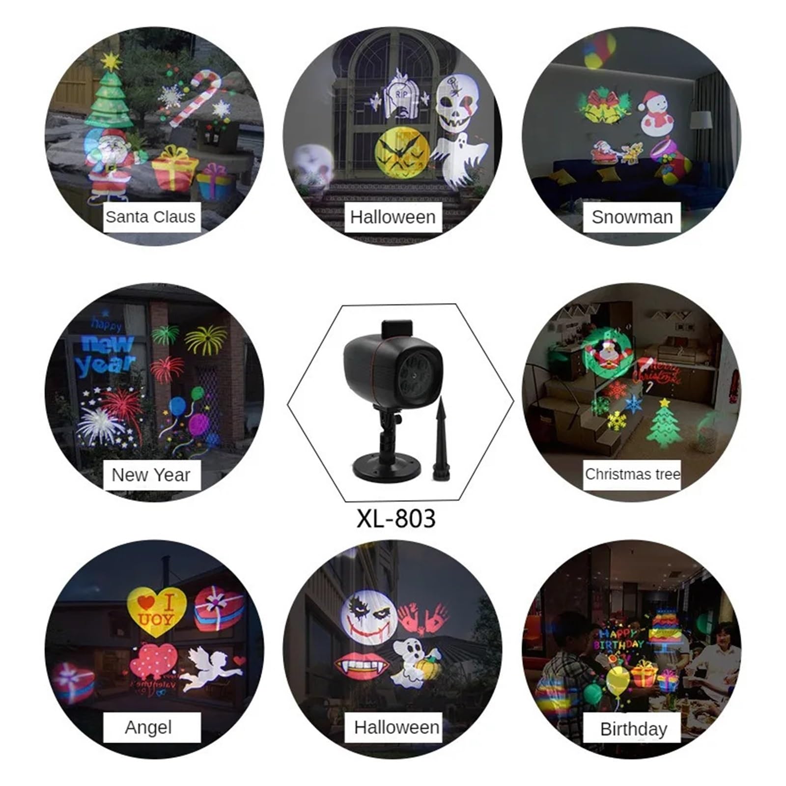 Projektor Weihnachten, Hochauflösendes und helles Weihnachtslicht, LED-Stehlampe, austauschbare Filmfilm-Halloween-Atmosphären-Rasenlampe