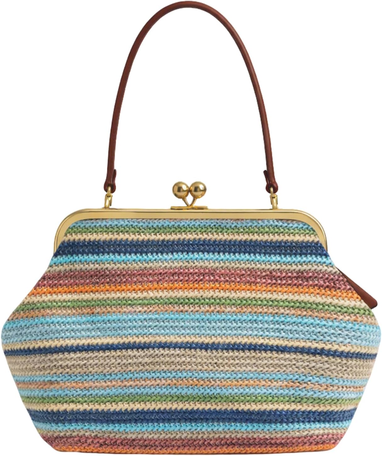 Kiss-lock Straw Hobo for Women Large Straw Beach Shoulder Bag Tote Purse Satchel