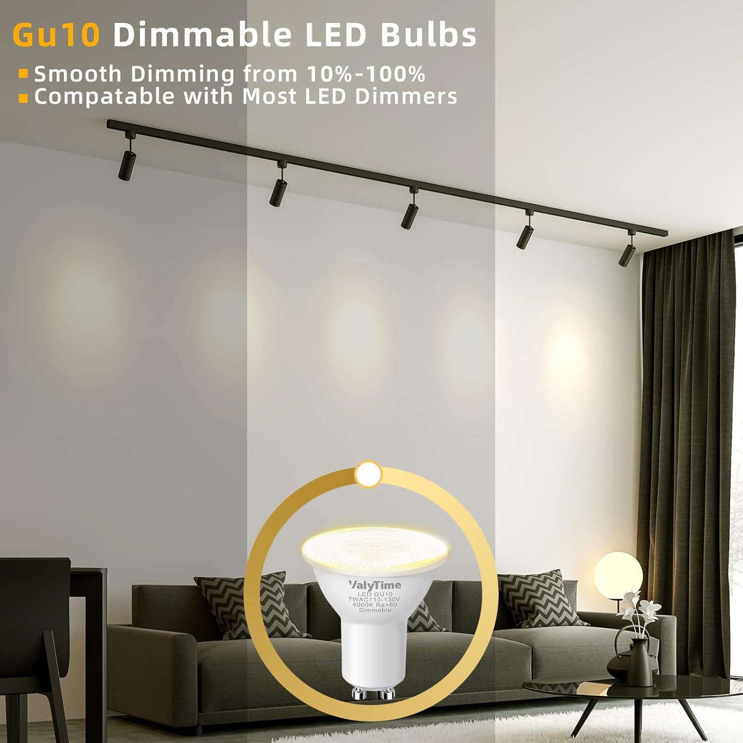 Dimmable GU10 LED Bulbs 7W(50W -60W-75W Equivalent) GU10 Light Bulbs Gu10 Shape Halogen Replacement Bulb 38°120V 650Lm for Track Spot Lighting Indoor Recessed,Natural White 4000K,8 Pack