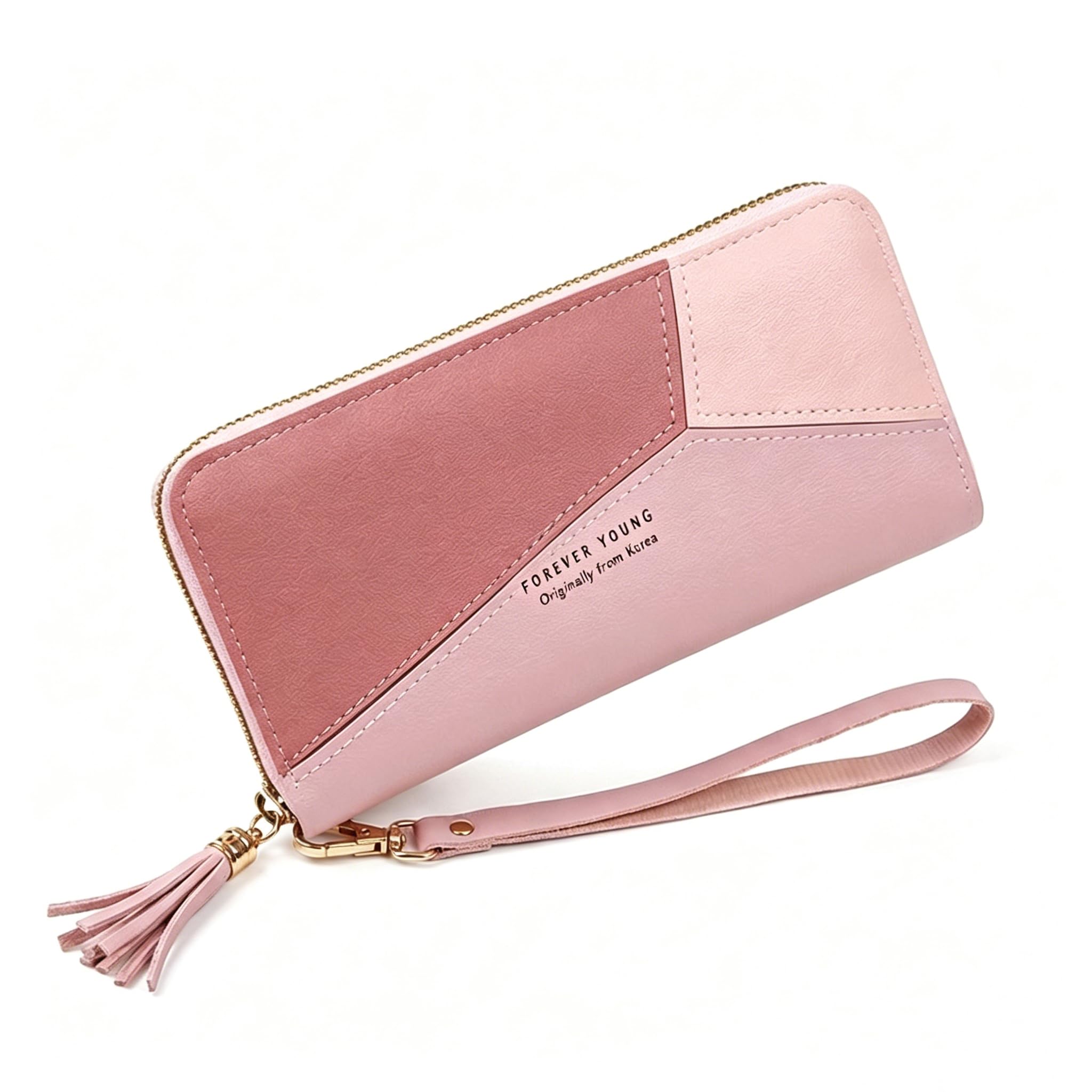 PALAY Women's PU Leather Multi-Slot Wallet, Zip Tassel Coin Purse Pink
