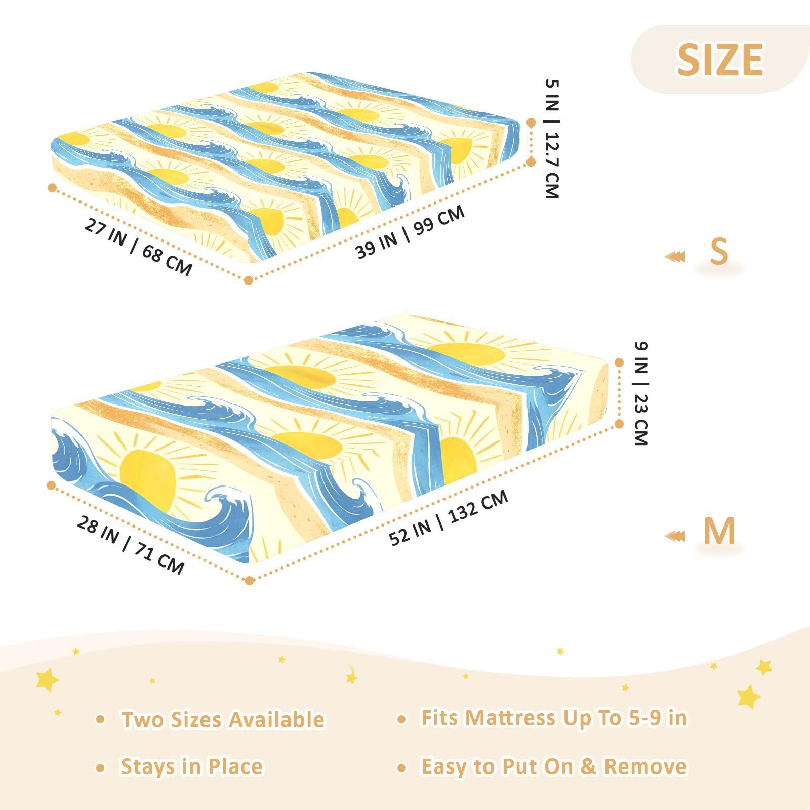 Waves Sun Summer Beach - Sábanas para cuna de bebé, niños y niñas, de algodón, suaves, elásticas, unisex, para cuna, 1 paquete de decoración para cuna de cuna de bebé