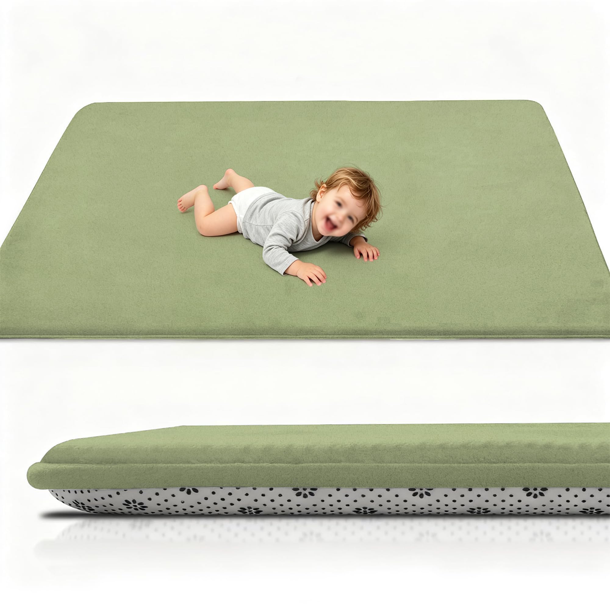Kelvuta Baby playmat anti-slip play crawling baby mat coral velvet activity floor mat, 40 x 60 cm foam sensory high-density area rug for living room bedroom kids room soft nursery rug play mat