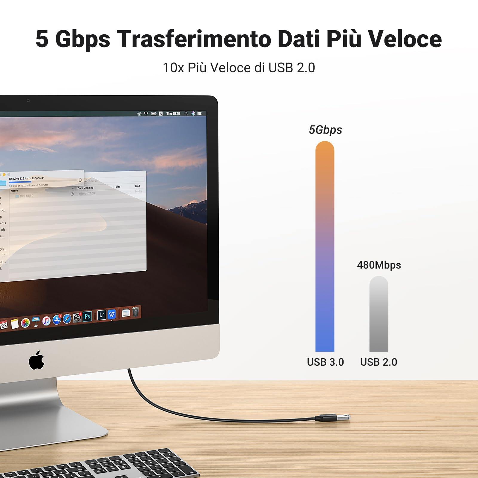 UGREEN Cavo Prolunga USB 3.0 Placcato Oro Cable Maschio A Femmina A 5Gbps per Stampante, Mouse, Tastiera, Hub, Pendrive, Controller, Occhiali VR, Unità Esterna (1M)