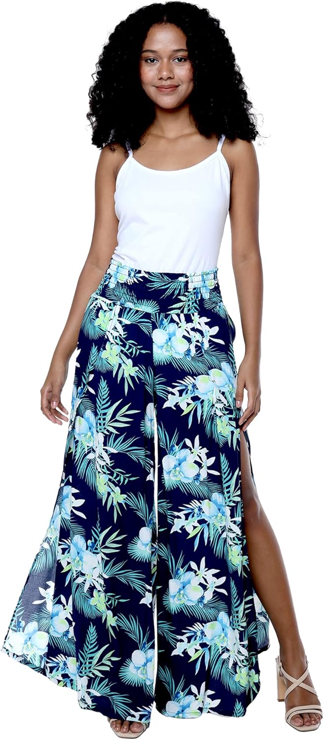 Lady High Slit Wide Leg Pants in Wispy Cereus Black