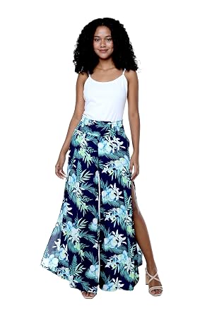 Lady High Slit Wide Leg Pants in Wispy Cereus Black