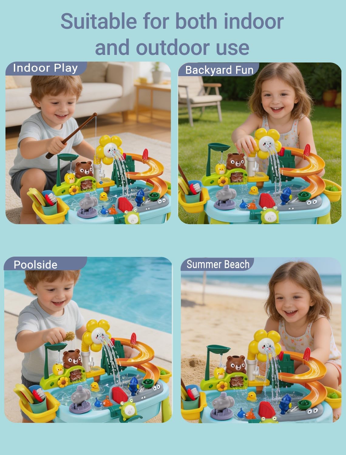 Electric Water Table for Toddlers 1-3: 7-in-1 Outdoor Toddler Water Sensory Toys, Kids Play Sink with Running Water, Water Table Pump with Flower Faucet, Summer Gifts for Boys and Girls