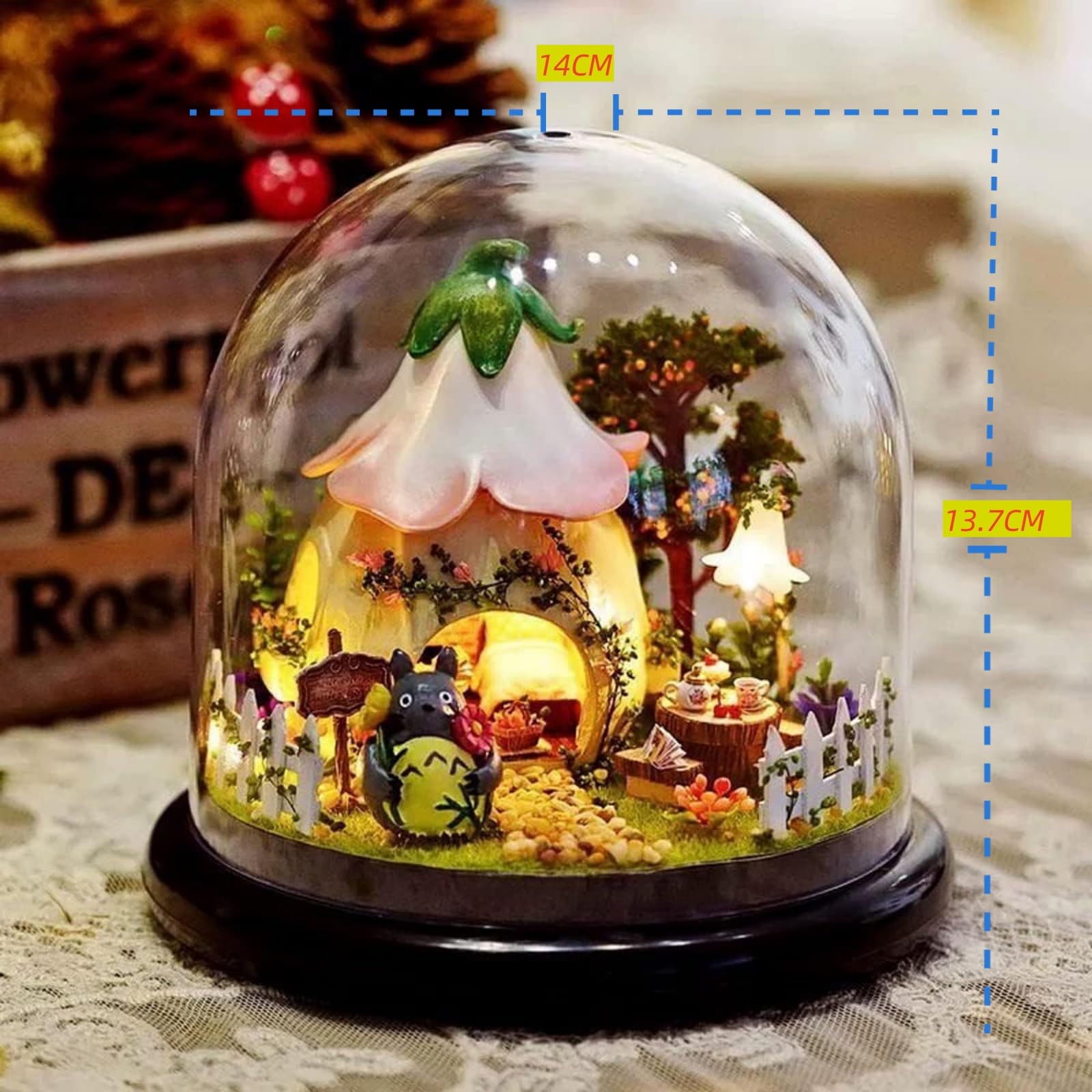 Lemogo Mini Scène Jardin Lumineuse à Assembler - Maison Miniature DIY Avec LED, Boîte à Musique Et Couvercle, Thème Vert Jardin Enchanté