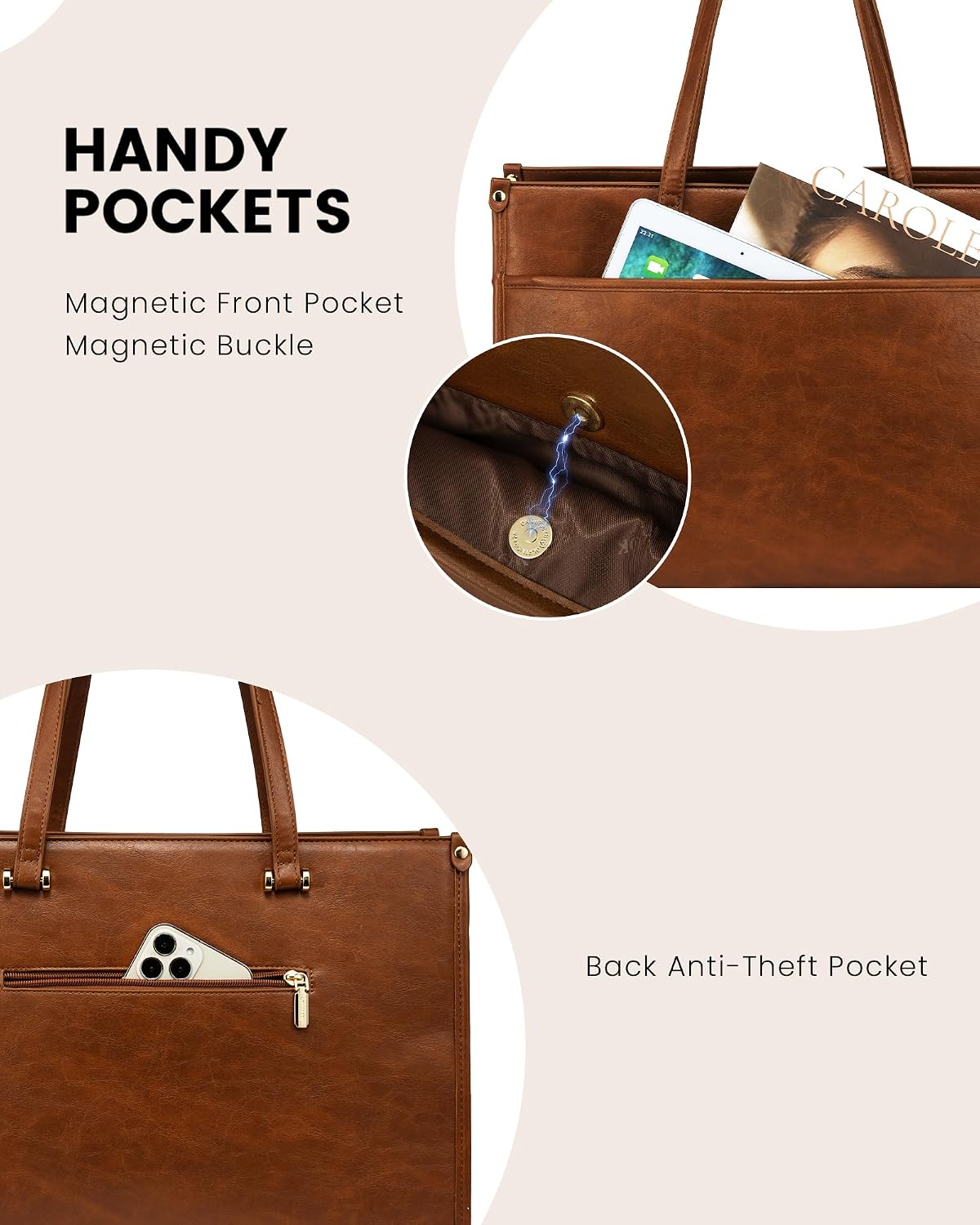LOVEVOOK Laptop Bag for Women, 15.6'' Laptop Tote Purse 2-in-1 Professional Work Bag Business Briefcase with Clutch Purse, Waterproof Vintage Leather Computer Handbag for Teacher Office Travel