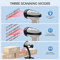 Vista 7 de TEEMI Escáner de código de barras Bluetooth con soporte opcional, lector de código de barras automático de mano láser 1D para iPhone, iPad, Android