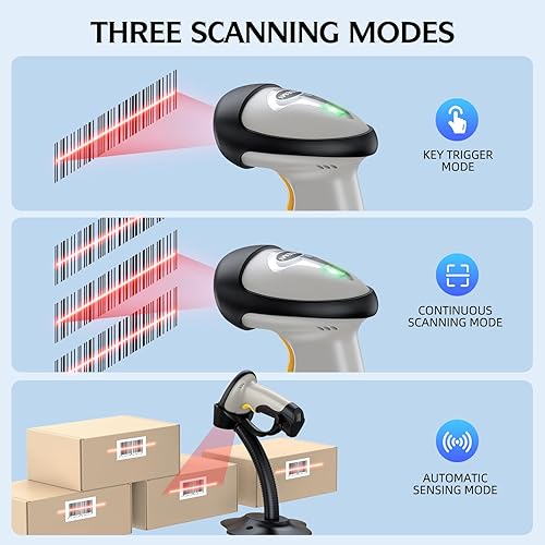 Miniatura 7 de TEEMI Escáner de código de barras Bluetooth con soporte opcional, lector de código de barras automático de mano láser 1D para iPhone, iPad, Android,