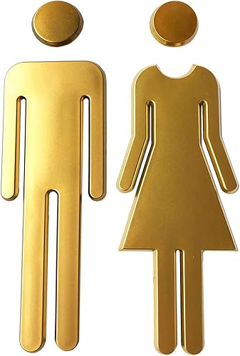 Miniatura 1 de Letrero de baño divertido de alta calidad, con parte trasera adhesiva, de acrílico, unisex, 7.8 pulgadas (dorado mate)