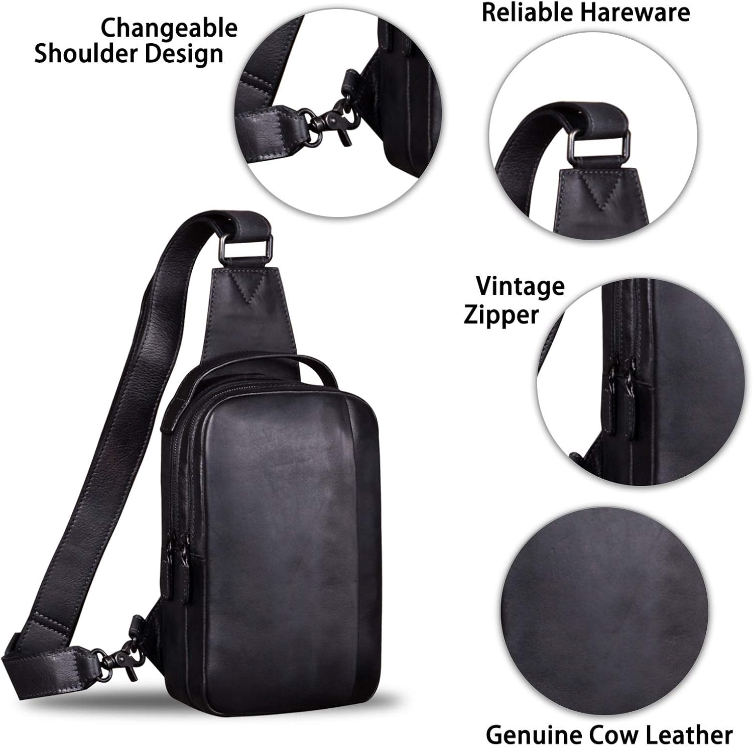 IVTG Genuine Leather Sling Bag for Men and Women Vintage Real Leather Sling Backpack Shoulder Crossbody Bag Chest Purse - Image 6