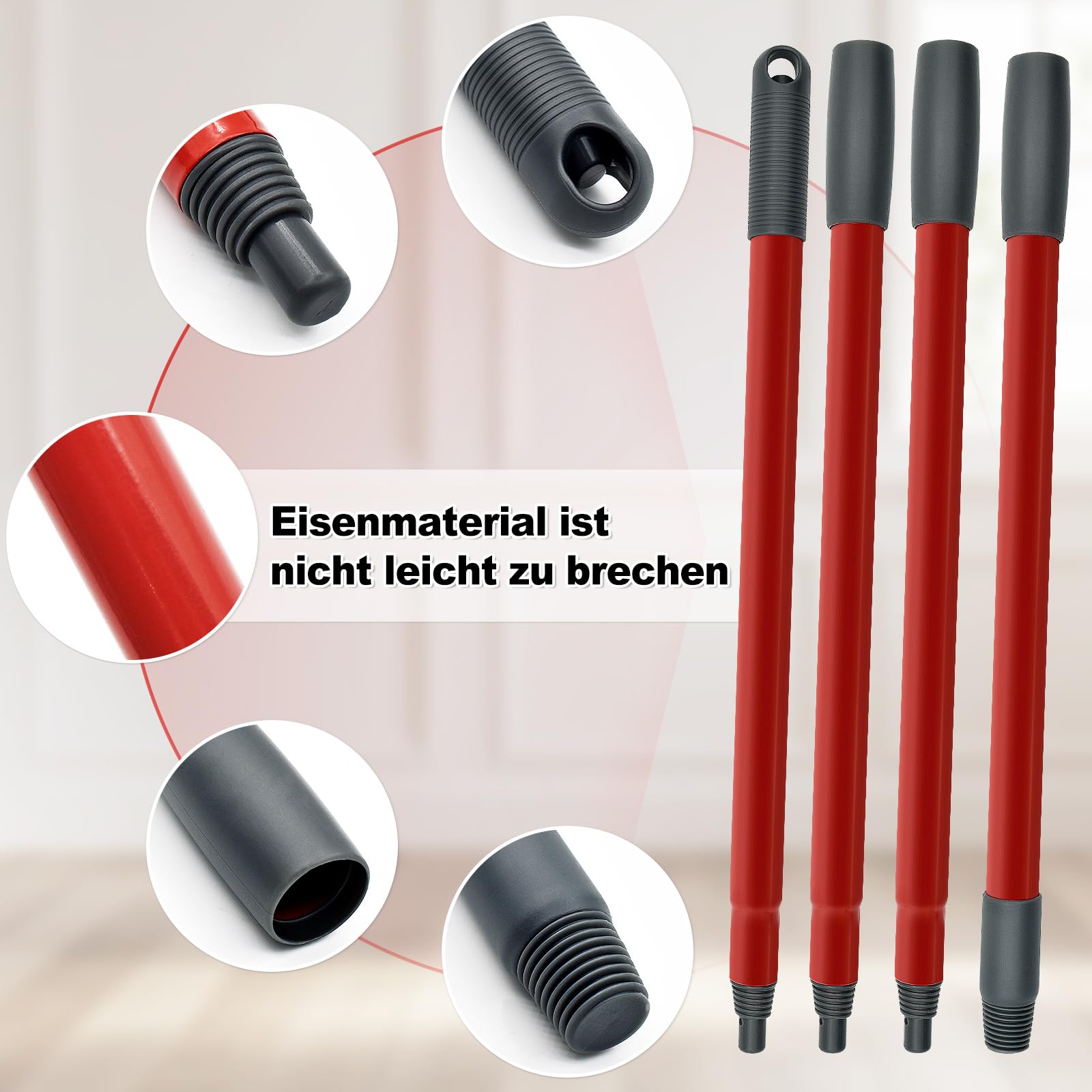 Wischmopp Spin-Mopp-Stiel Ersatz für Turbo Spin/Turbo Smart/EasyWring-Kopf, Verstellbarer Stiel, 4-teiliger Mopp-Ersatzgriff mit Deutschem Gewinde
