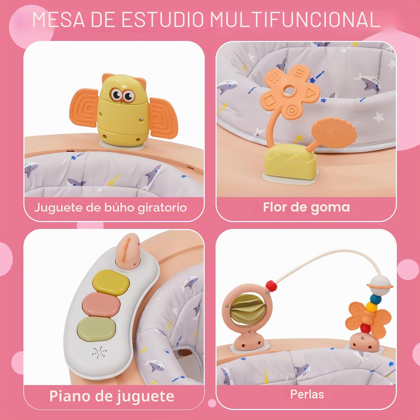 Andador 3 en 1 para Bebés (6+ Meses),Altura Ajustable, Asiento Giratorio 360°,Ruedas Silenciosas,3 Modos de Uso,Disco Musical + Cojín Transpirable,Diseño Seguro y Estable