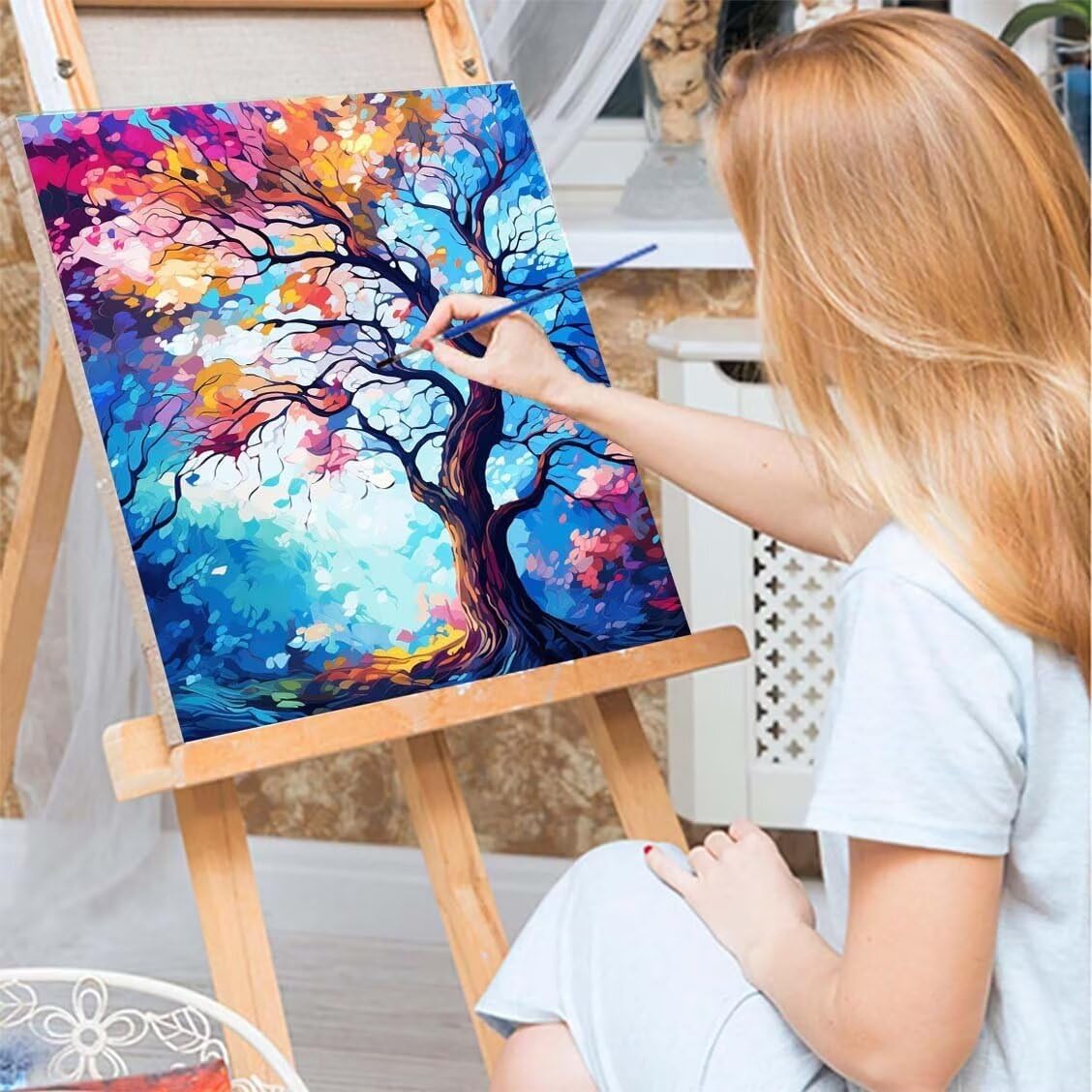 Malowanie po numerach, dla dzieci, dorosłych, początkujących, zestawy do malowania olejnego, akcesoria pędzlowe na płótnie, z pędzlami, pigment akrylowy, kolorowe drzewo, obraz cyfrowy, dekoracja