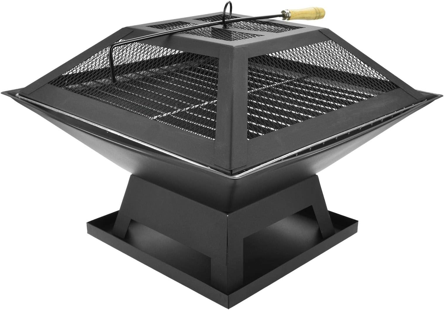 Albert Austin Outdoor Square Fire Pit and BBQ Grill Heater Camping Fire Bowl Pit Stove for Garden Portable Travel BBQ Grill Rust Resistant Steel with Heat Mesh Cover Base Tray (SQUARE SHAPE)