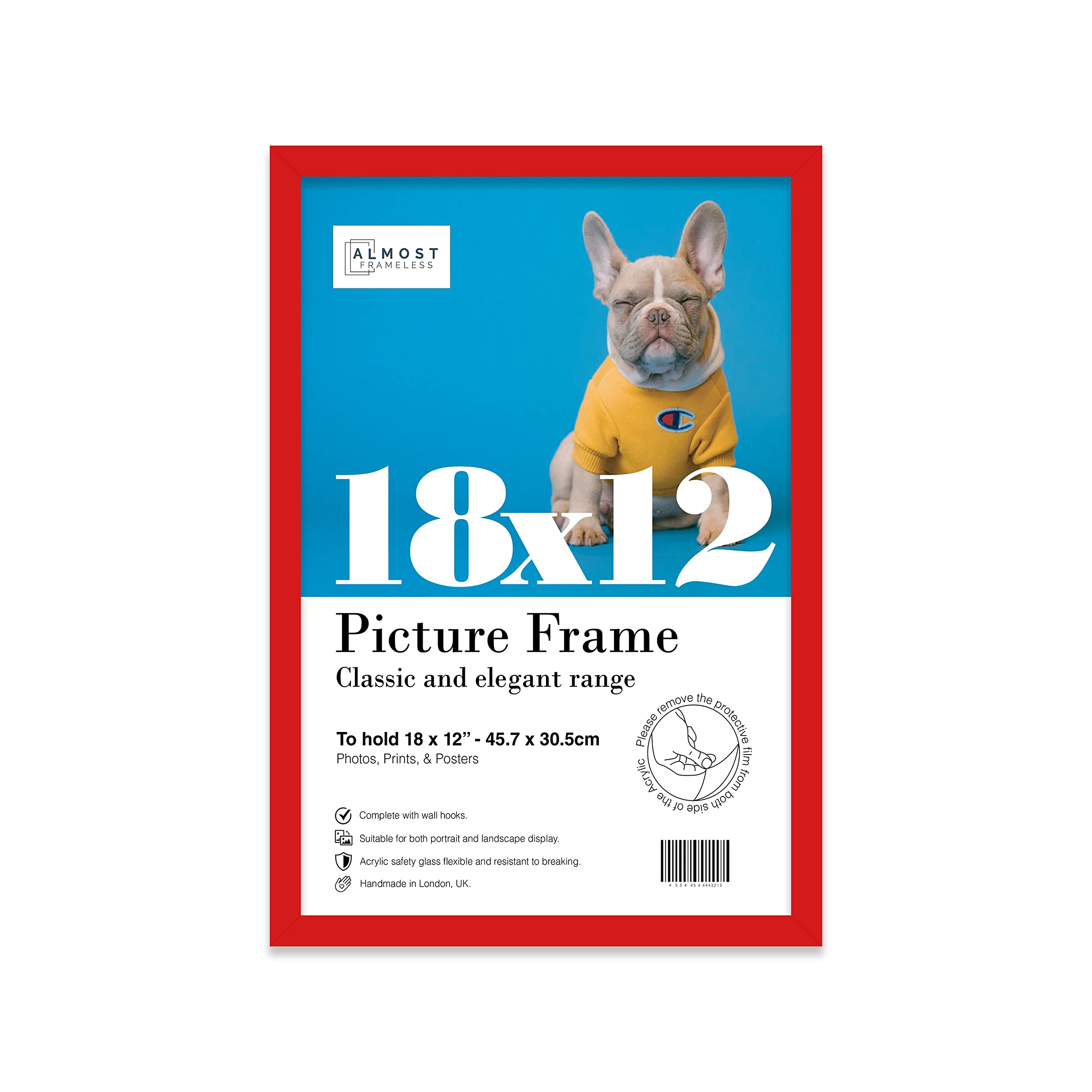 Almost Frameless Red Photo Frame 18X12 Inch Wall Mountable Picture Frame Standard Photograph Size, 18" X 12" (46 X 31Cm)