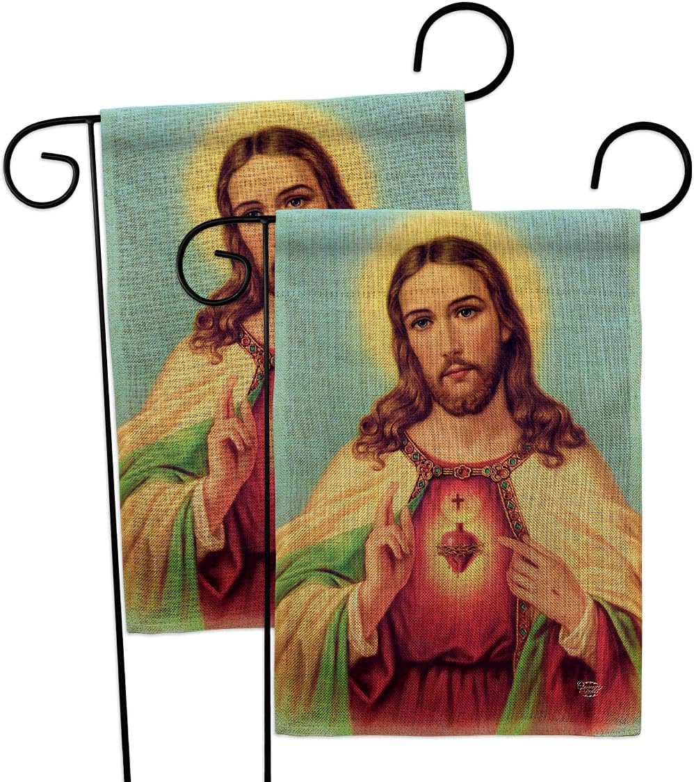 Sacred Heart Jesus Burlap Garden Flag 2pcs Pack Religious Faith Hope Grace Peace Dove Christian Religion Easter House Decoration Banner Small Yard Gift Double-Sided, Made in USA