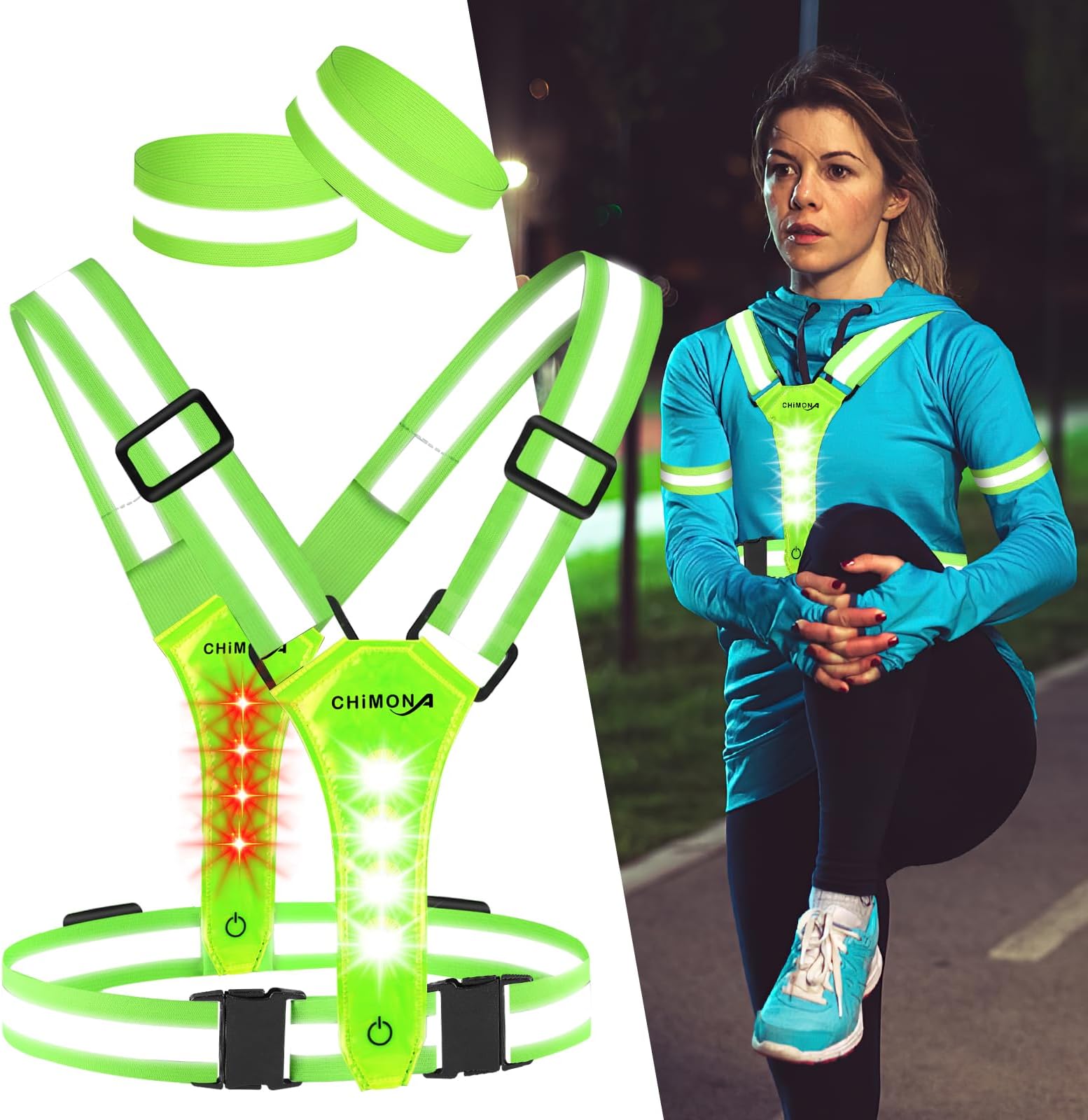LED Reflective Vest Running Gear, 360° High Visibility Running Vest with Adjustable Waist/Shoulder, USB-C Rechargeable Running Lights for Runners Night Jogging Running Dog Walking Cycling