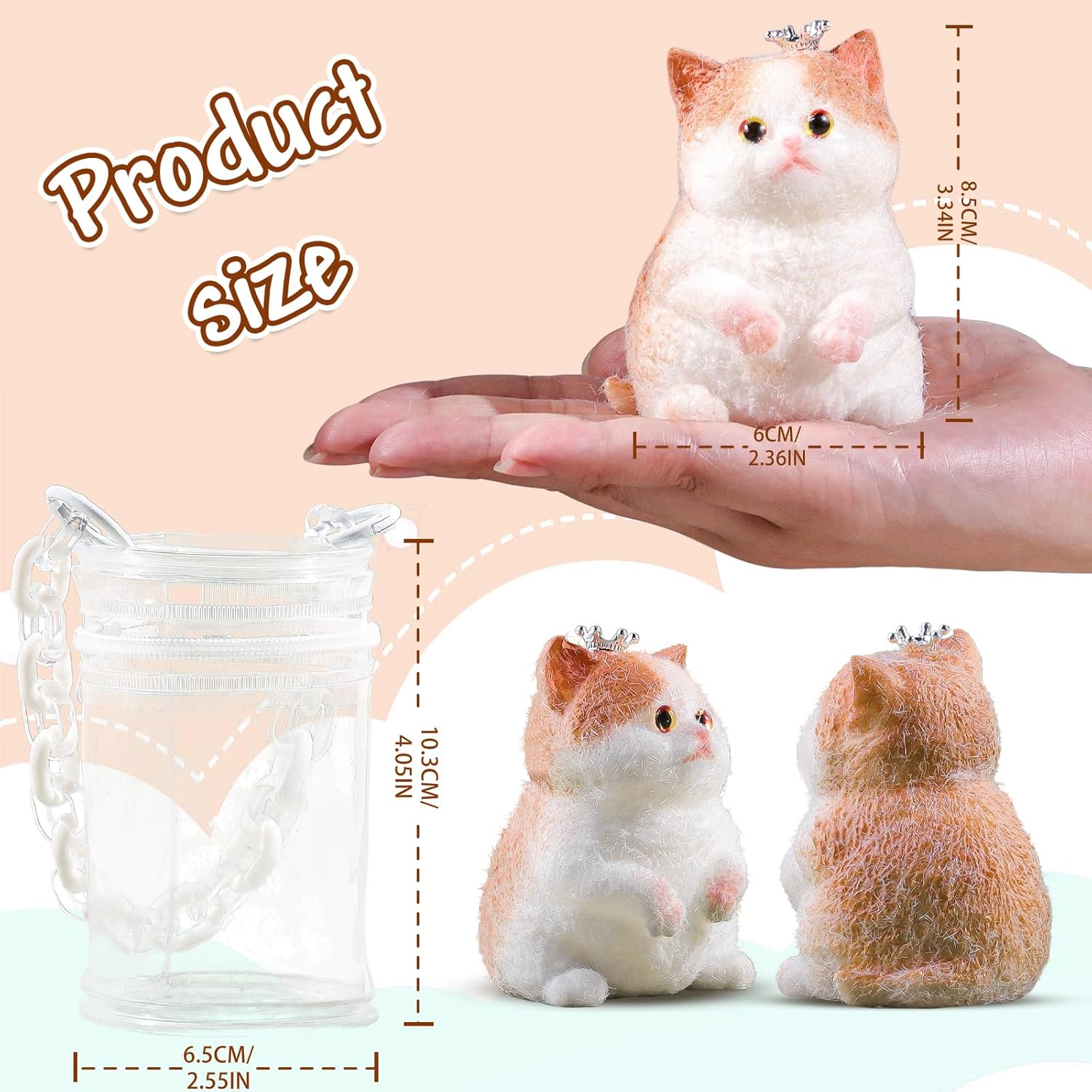 Anboor Small Cat Squishies Toy - Soft Crowned Cat Squeeze Stress Relief Toys for Kids & Adults, Cute Realistic Sensory Fidget Toy (3.3Inch)