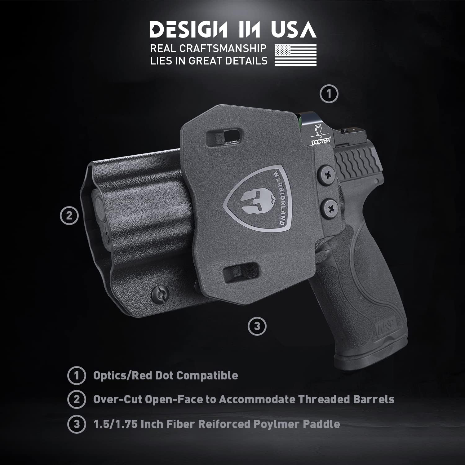 WARRIORLAND M&P M2.0 Holster OWB Kydex Made Fit: S&W M&P M2.0 9mm / .40 3.6" / 4" / 4.25" Pistol, Outside Waistband 1.75 Inch Paddle Holster, 'Posi-Click' Audible Retention Lock, Optic Ready, Right